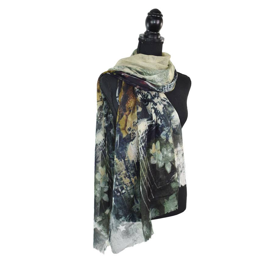 Nahla Floral/Bird Artful Fine Wool Scarf