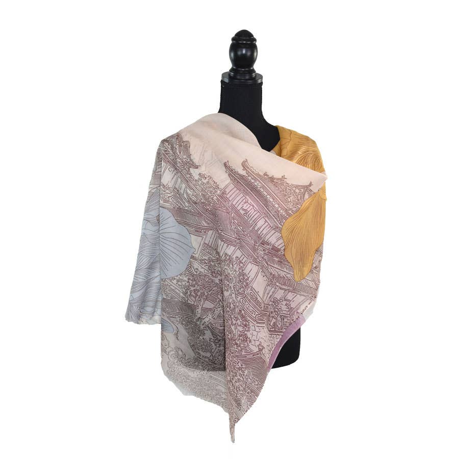 Amira Floral Pagoda Wool Scarf