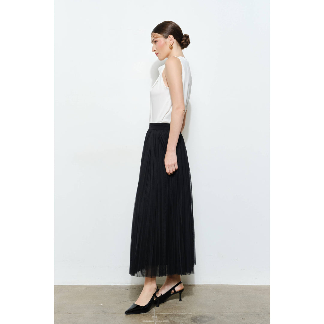 Chic Mesh Sheer Pleated Tulle Maxi Skirt