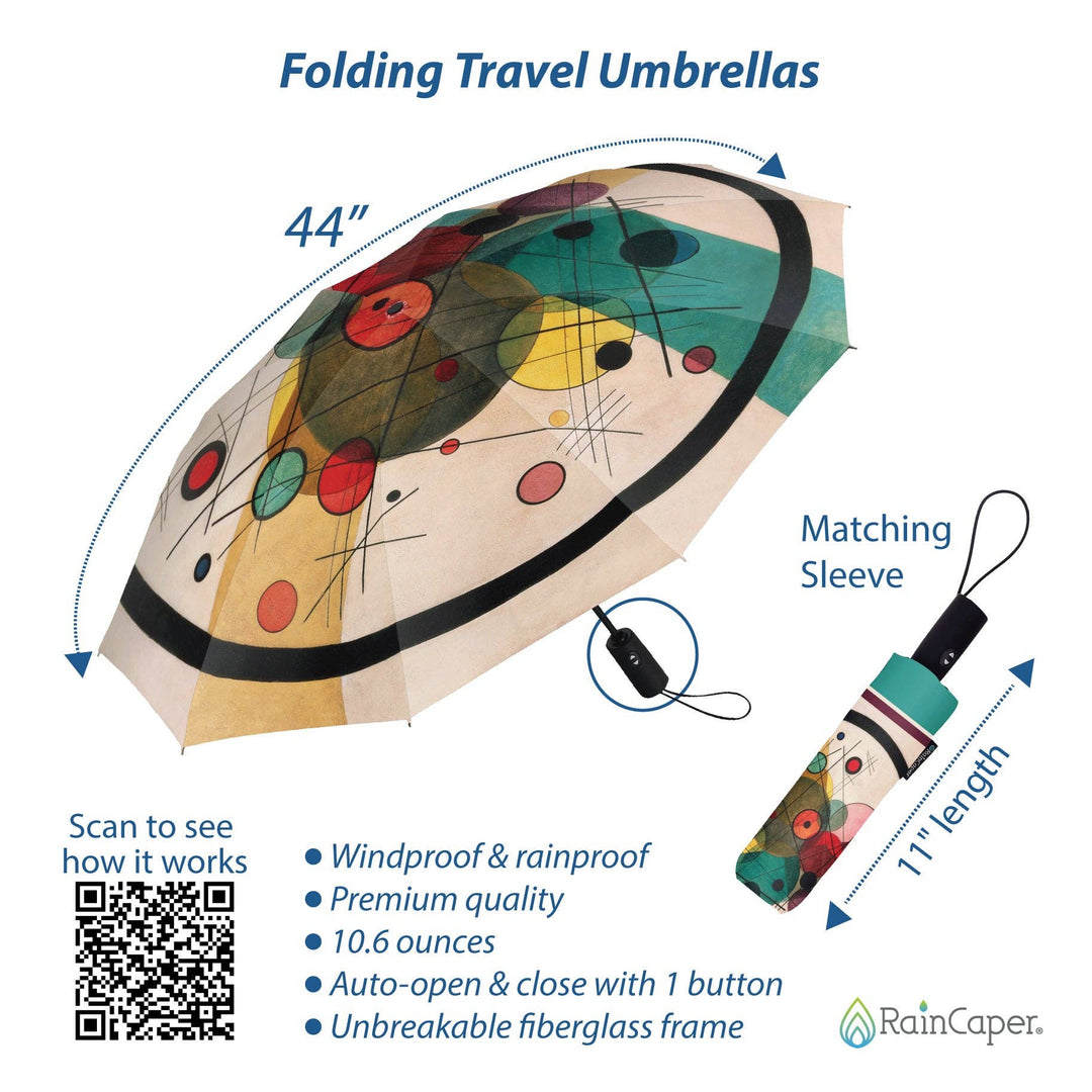Kandinsky Circles in a Circle Travel Umbrella – Compact, One-Touch Open & Close