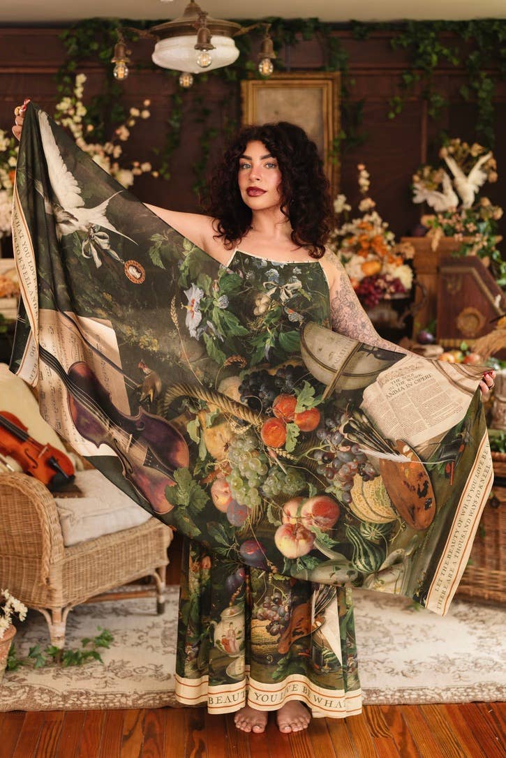 Labour of Love Bohemian Scarf w/ Florals, birds & violin