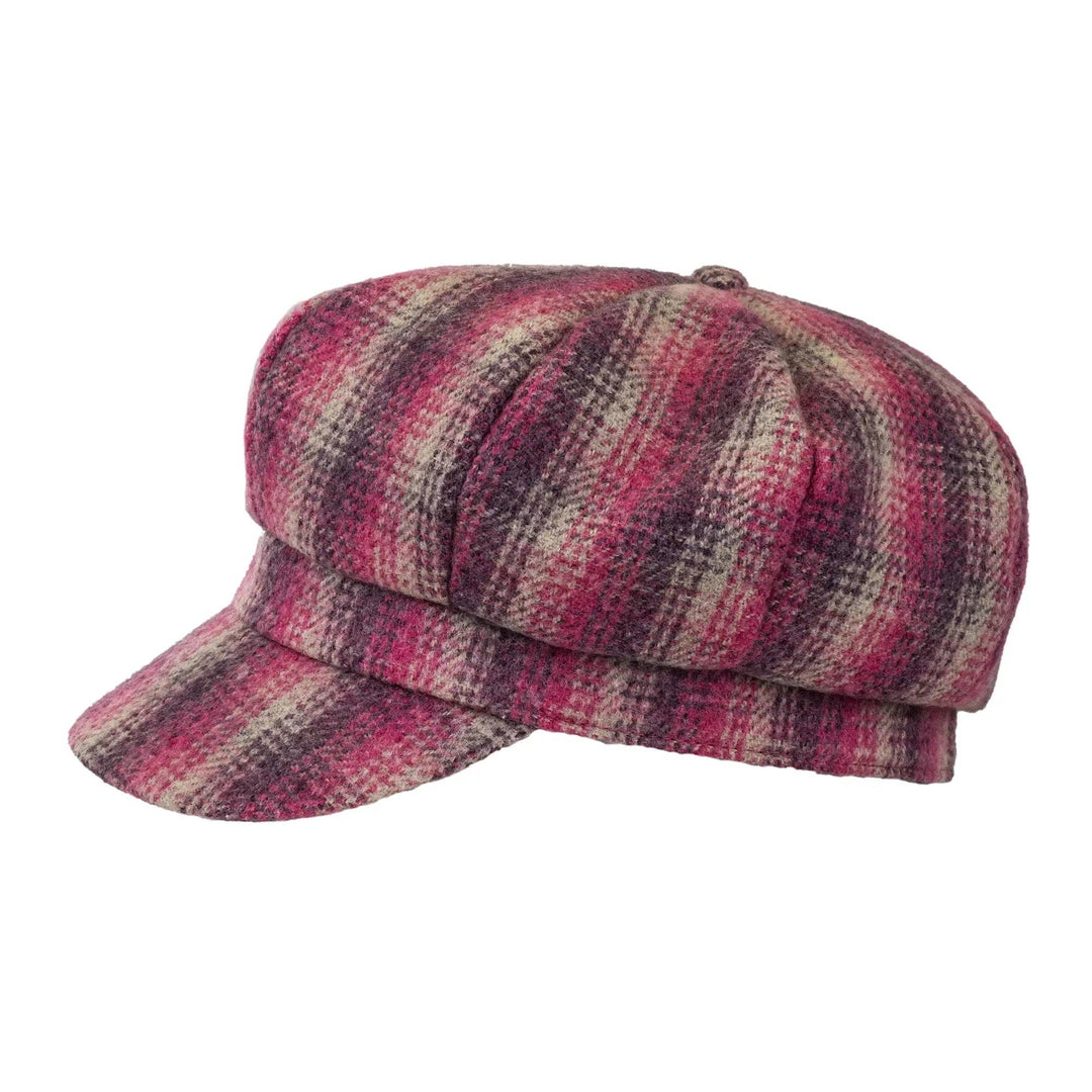 Checked Wool Look Winter Baker Boy Peak Cap