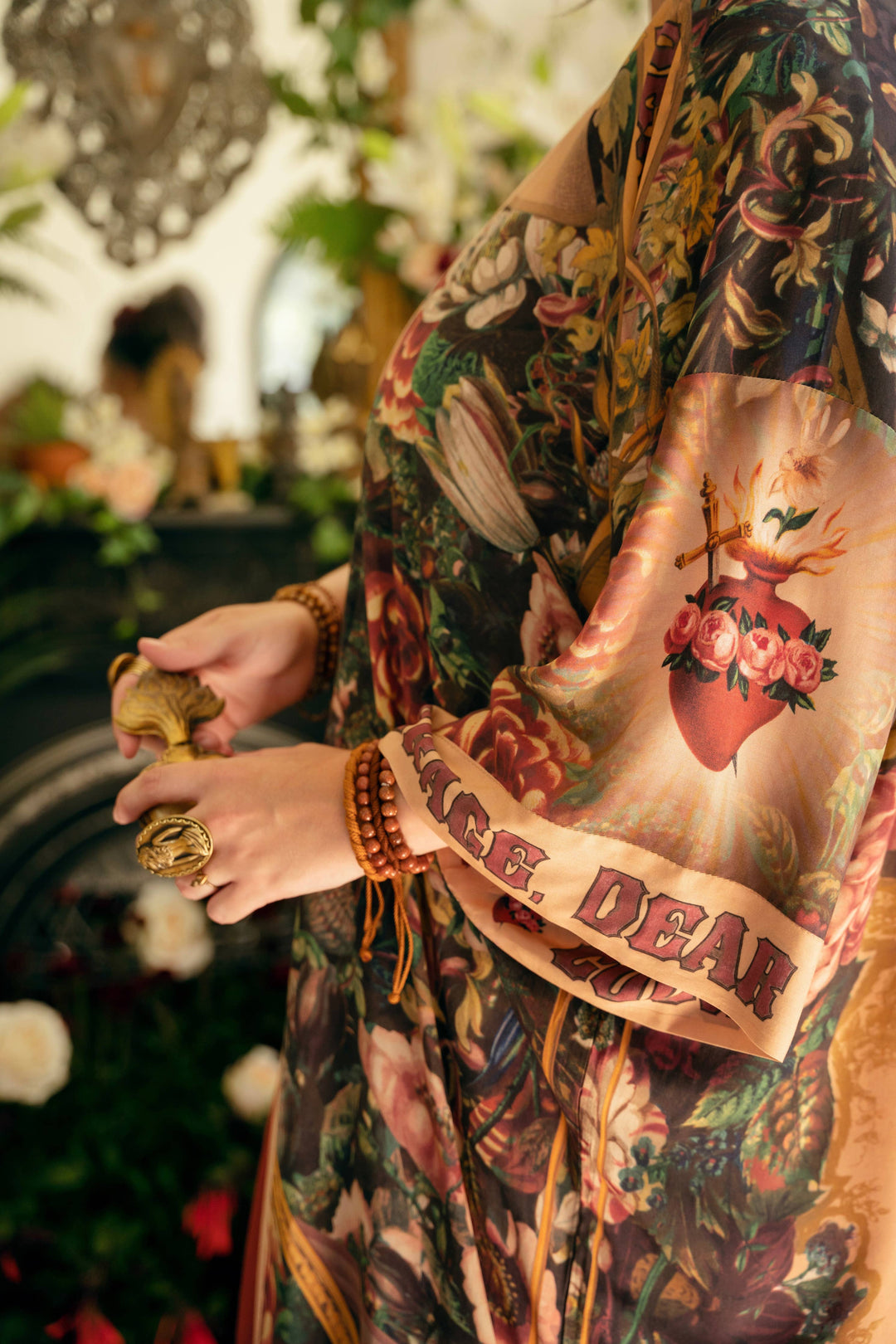 Courage Dear Heart Opera Duster Kimono Robe w/ Sacred Heart