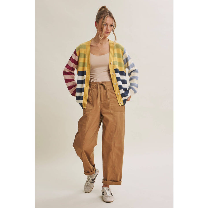 Playful Color Story Multi Color Stripe Button Down Cardigan