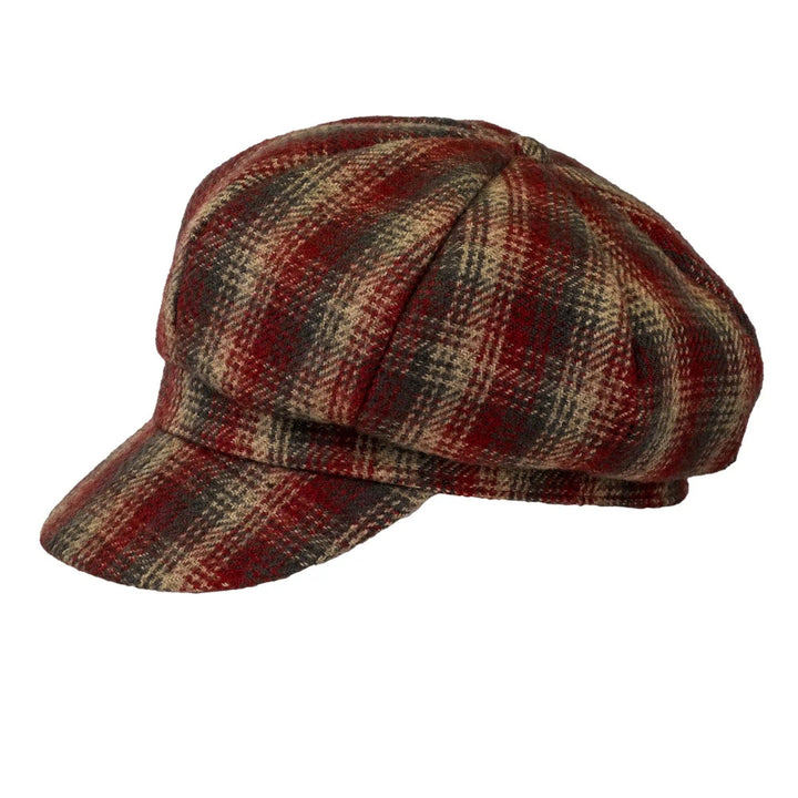 Checked Wool Look Winter Baker Boy Peak Cap