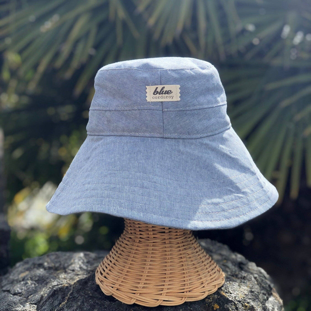 Linen Wide Brim Sun Hat - Sky Blue