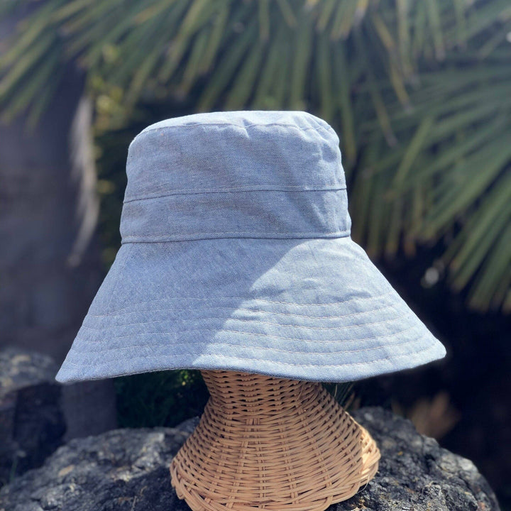 Linen Wide Brim Sun Hat - Sky Blue