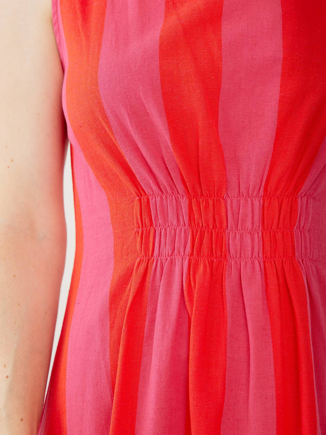 Artsy Traveler Sleeveless Midi Dress Pink Red Linen Cotton