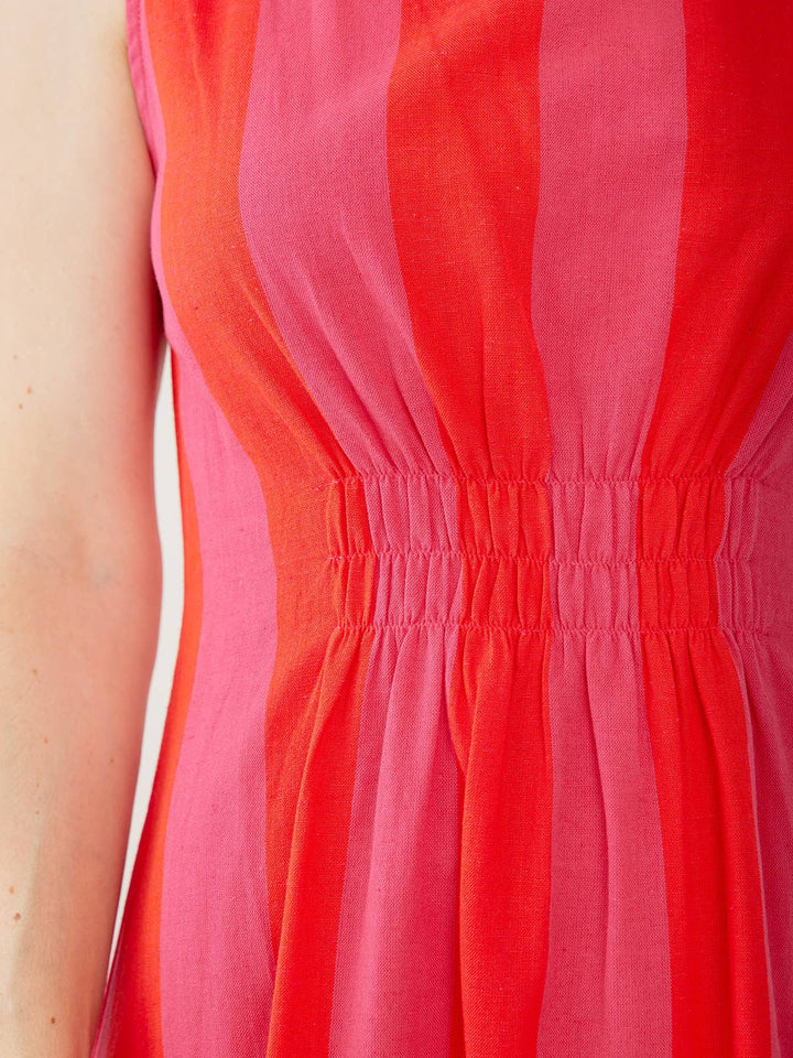 Artsy Traveler Sleeveless Midi Dress Pink Red Linen Cotton