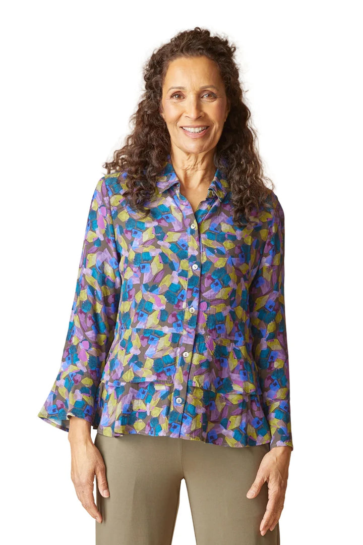 Rayon Crepe Painted Stones Flounce Shirt