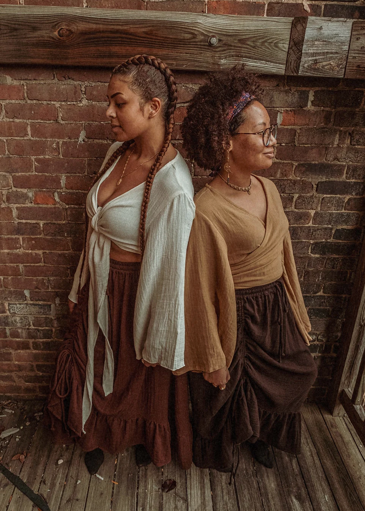 Boho Cinch Ruffle Skirt Organic Cotton Bamboo, Bohemian 