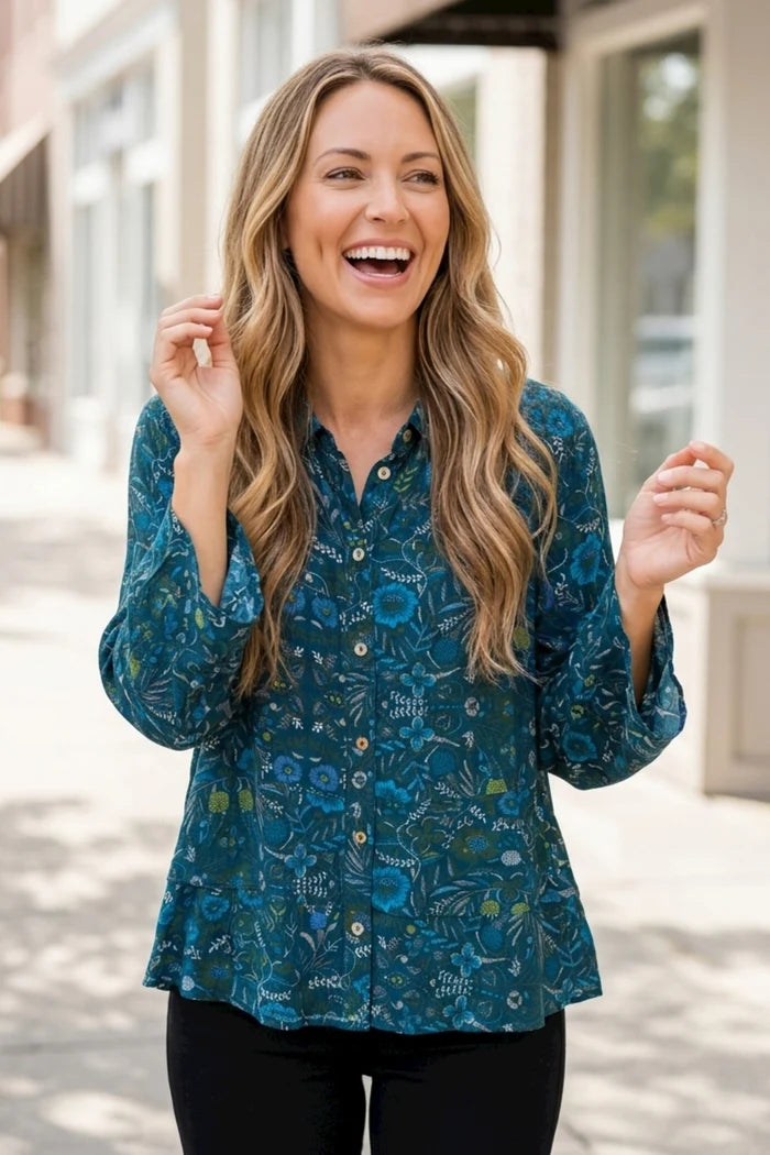 Rayon Crepe Garden Flounce Shirt
