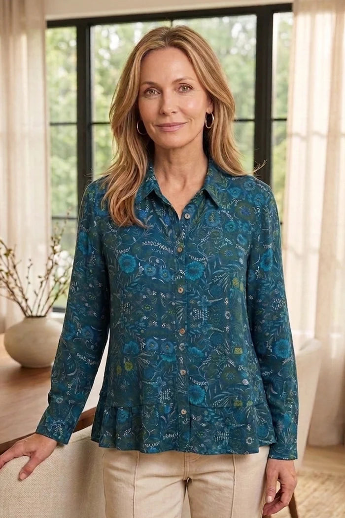 Rayon Crepe Garden Flounce Shirt