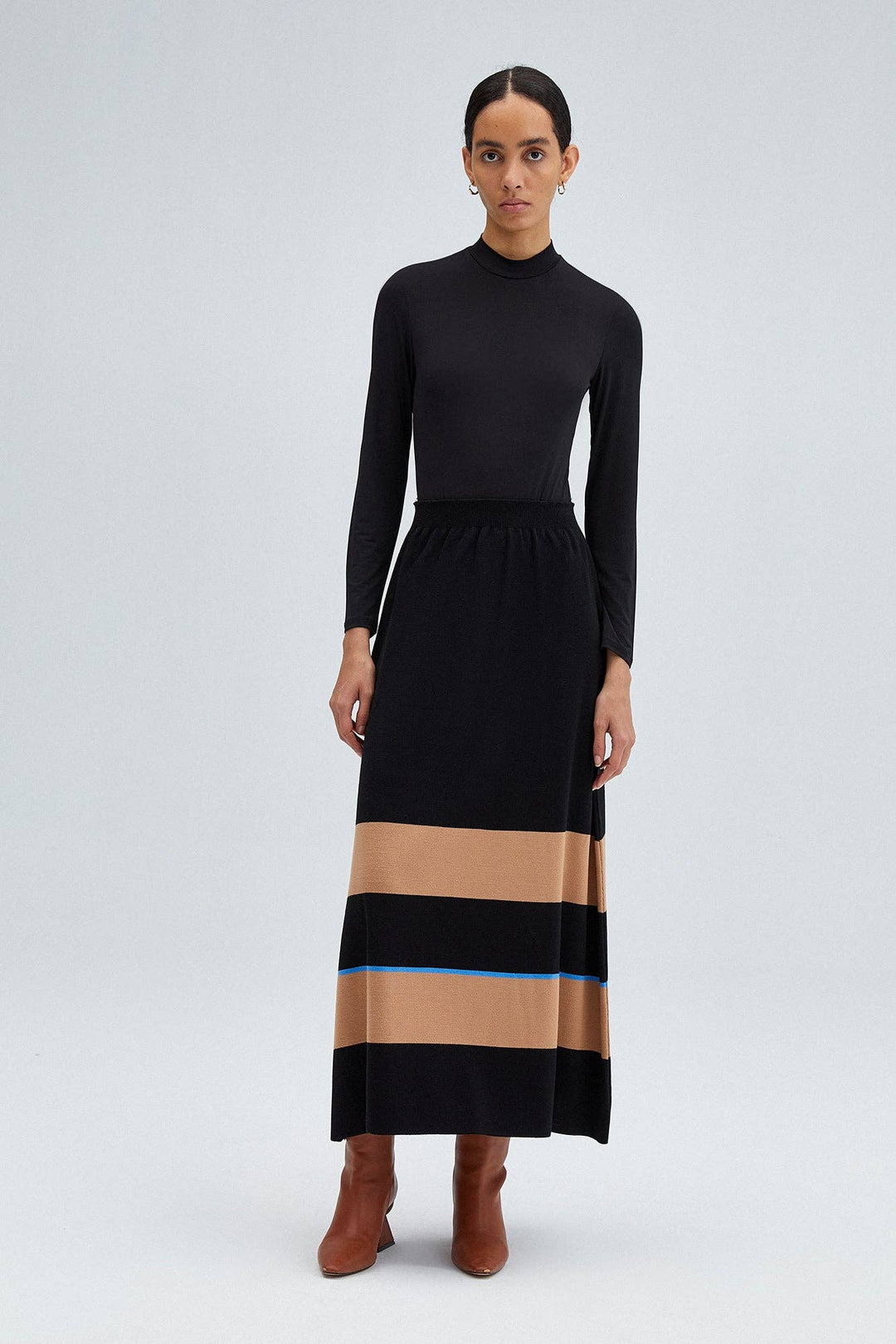 Striped Knitwear Skirt With Elastic Waist