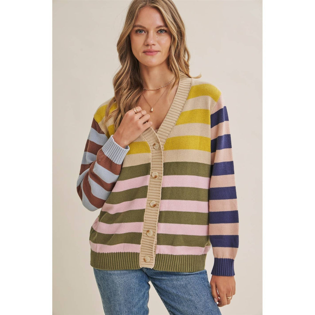 Playful Color Story Multi Color Stripe Button Down Cardigan