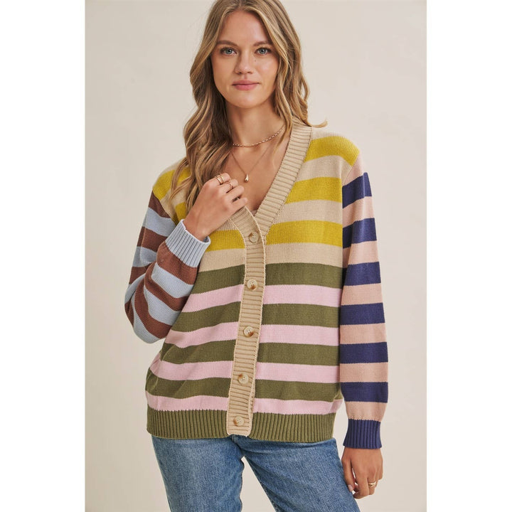 Playful Color Story Multi Color Stripe Button Down Cardigan