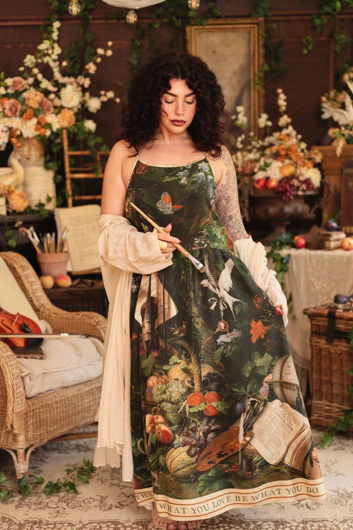 Labour of Love Bohéme Maxi Slip Dress w/ florals & violin