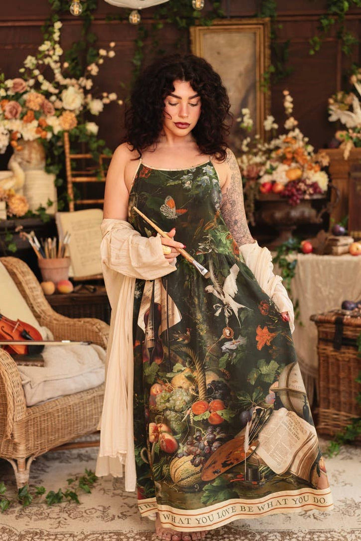Labour of Love Bohéme Maxi Slip Dress w/ florals & violin