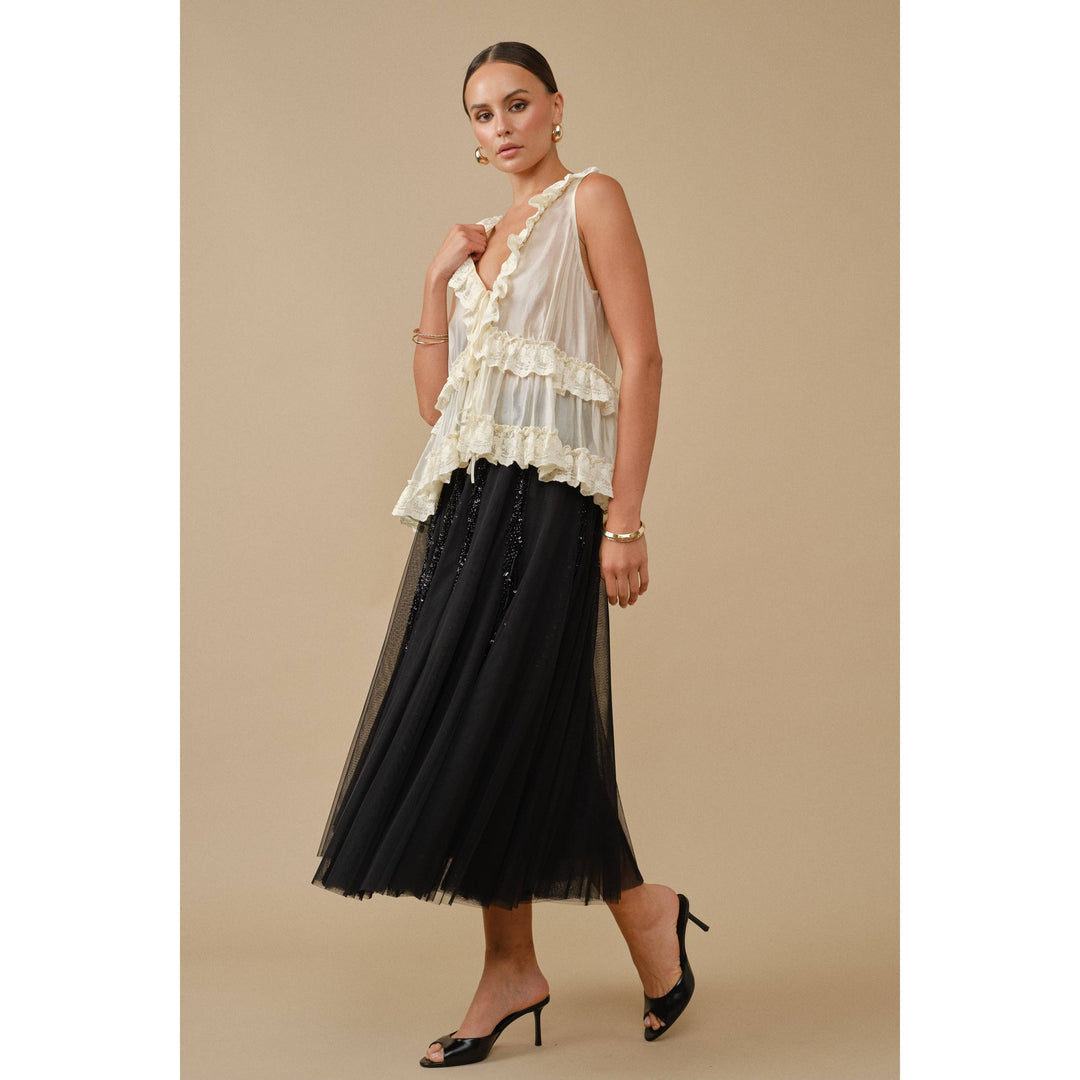 Ethereal Glamour Sequin Panelled Tulle Midi Skirt