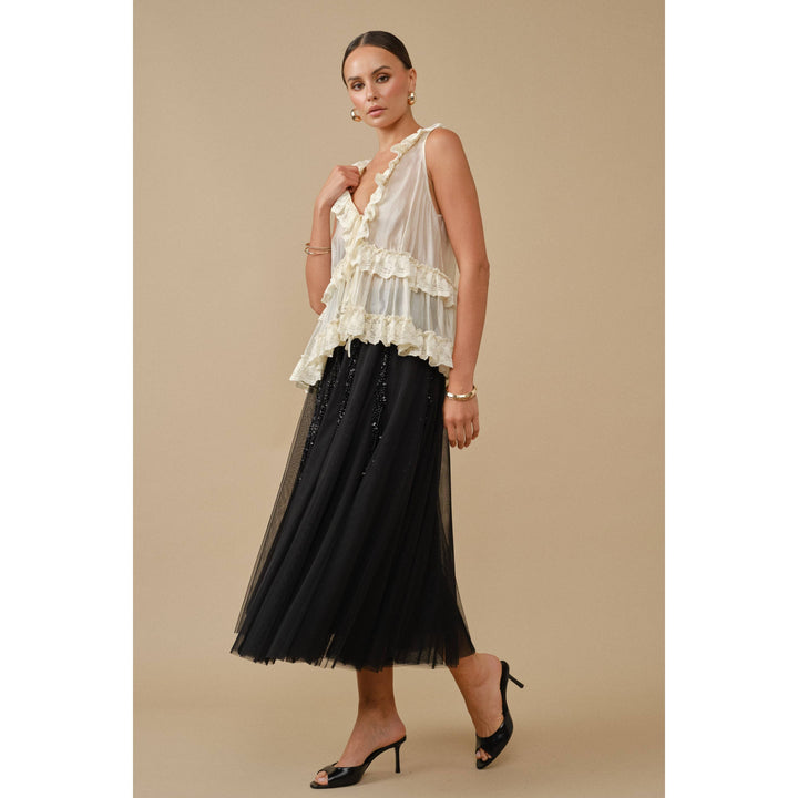 Ethereal Glamour Sequin Panelled Tulle Midi Skirt