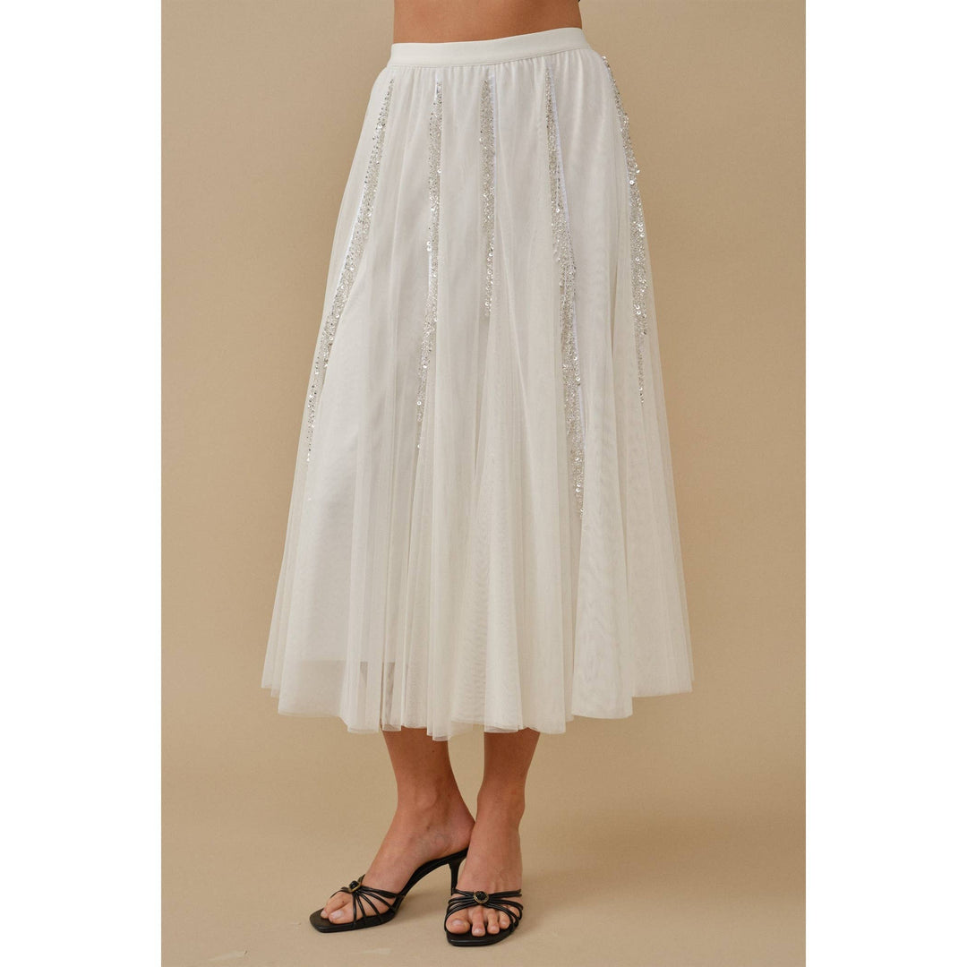 Ethereal Glamour Sequin Panelled Tulle Midi Skirt
