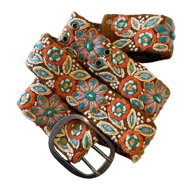 Ground Cover Floral Embroidered Wool Belt