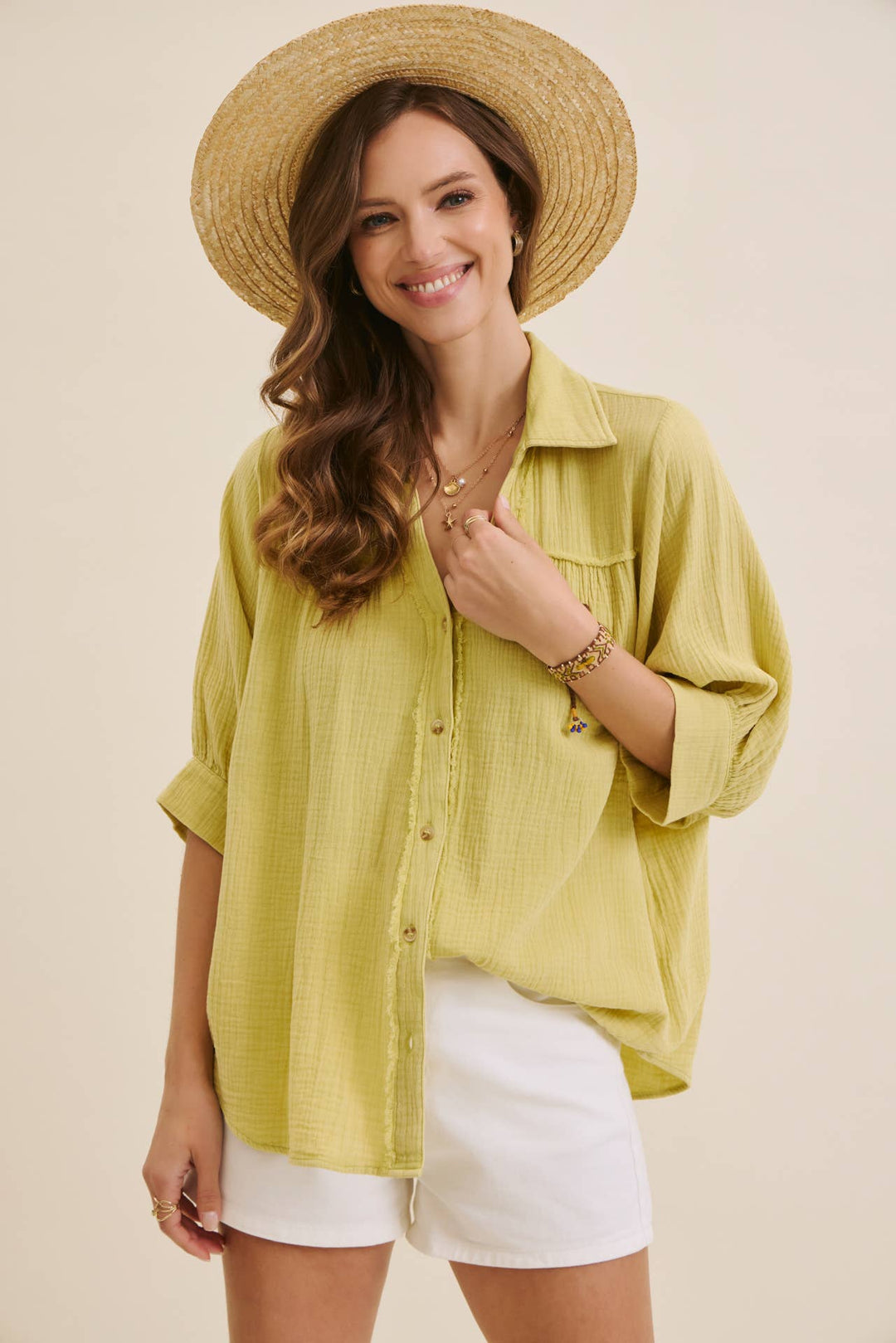 Breathable Mineral Washed Cotton Gauze Button Down Shirt