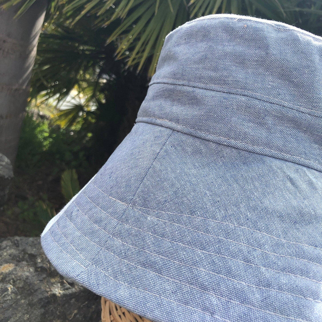 Linen Wide Brim Sun Hat - Sky Blue