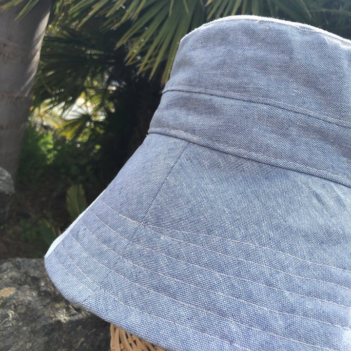 Linen Wide Brim Sun Hat - Sky Blue