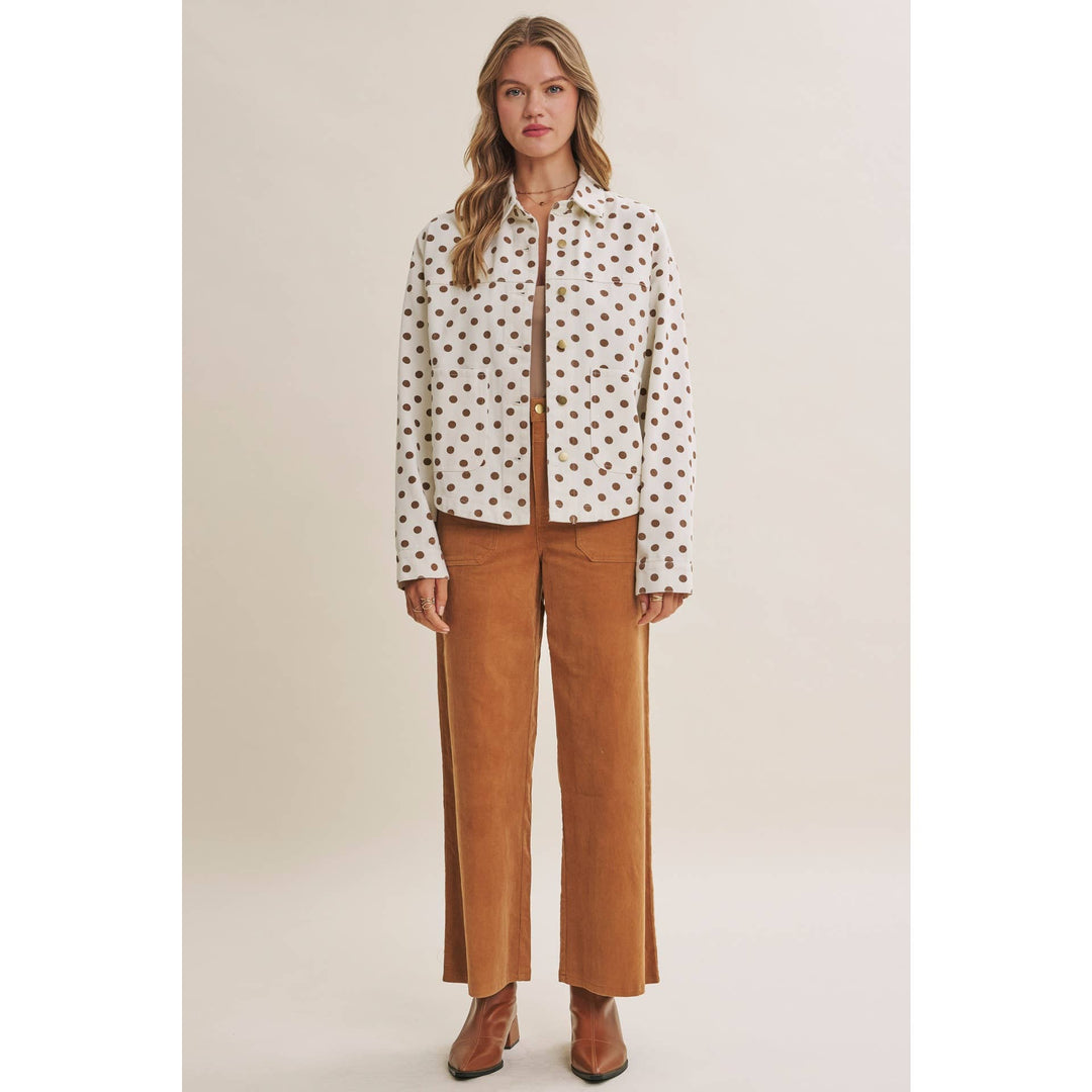 Sunday Cafe Polka Dot Cotton Twill Button Down Jacket