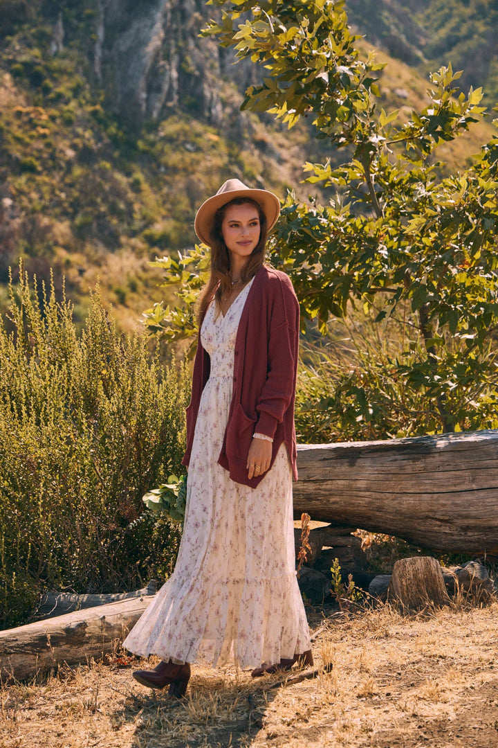 Slouchy Charm Button-Down Cardigan With Contrast Weave