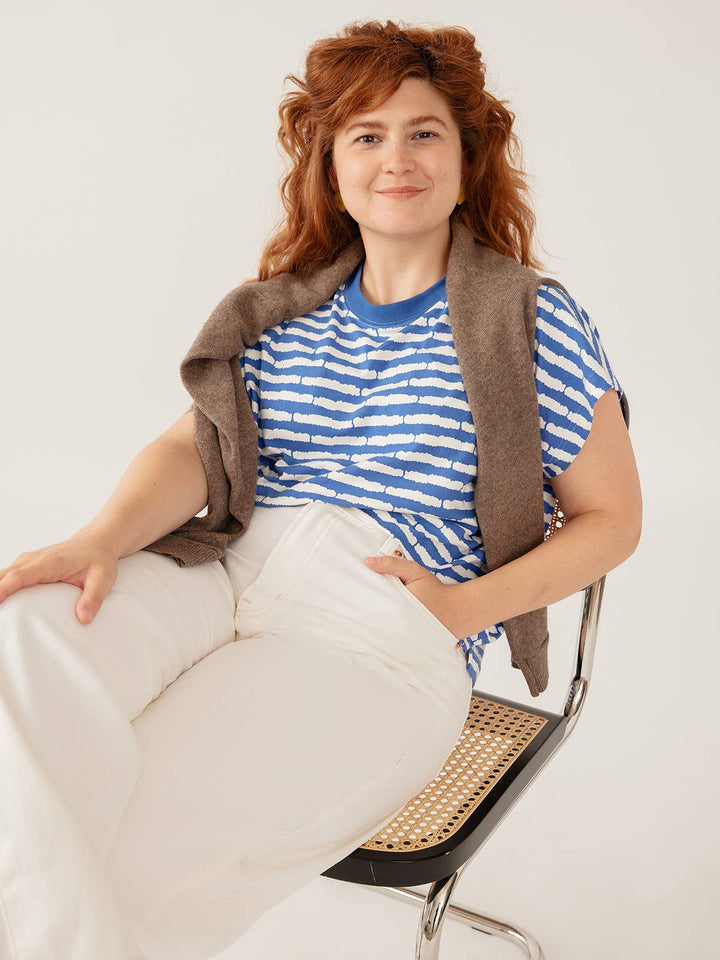 Caitlin Top Cobalt Split Stripe