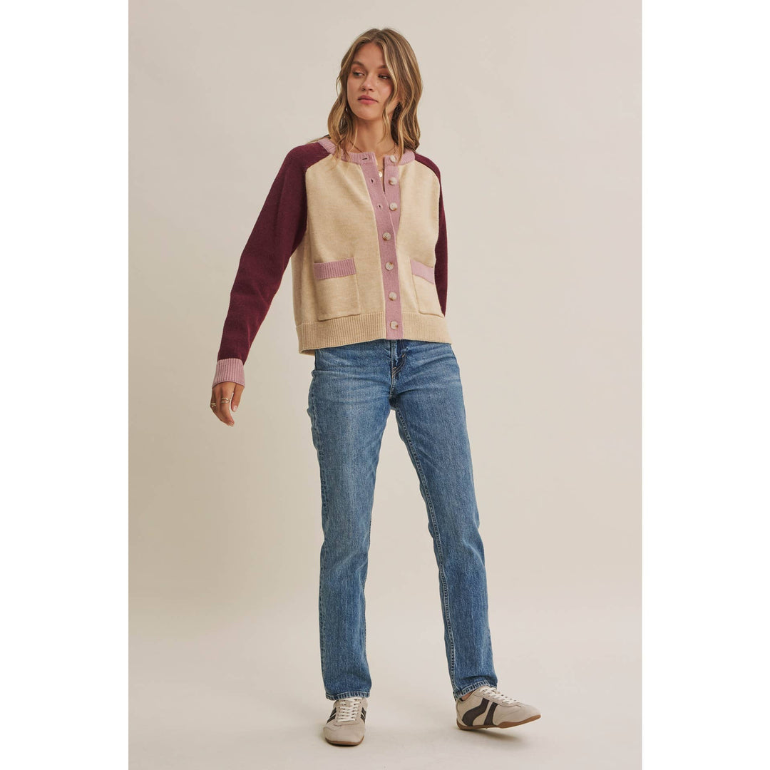 Morning Light Cafe Wool Blend Color Block Cardigan