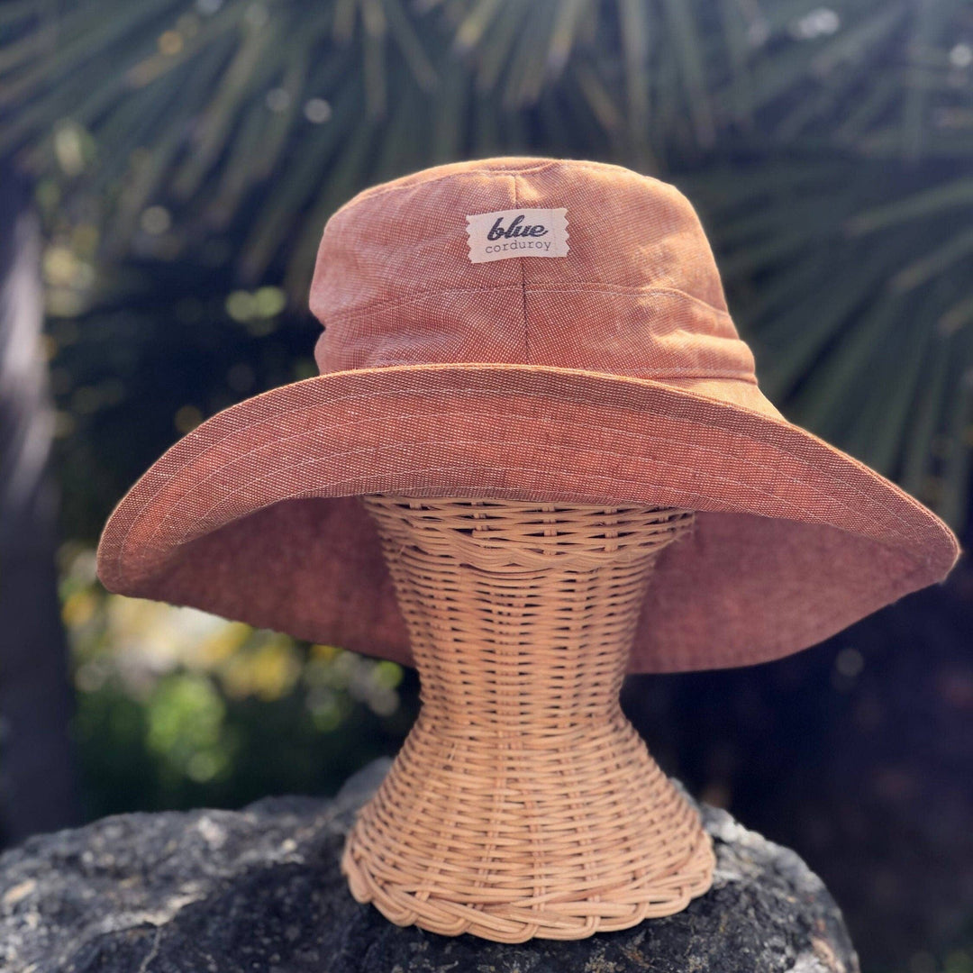 Linen Wide Brim Sun Hat - Rust