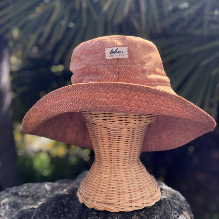 Linen Wide Brim Sun Hat - Rust