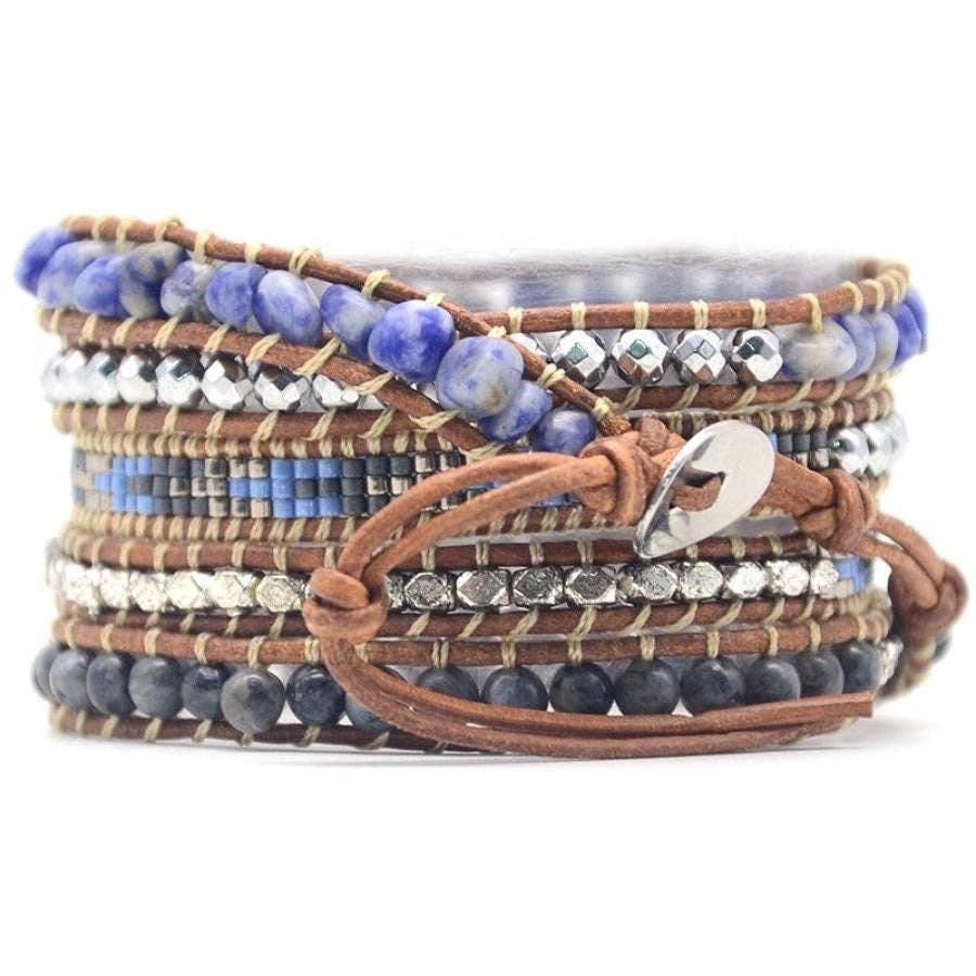 Blue Sodalite & Black Labradorite Wrap Bracelet