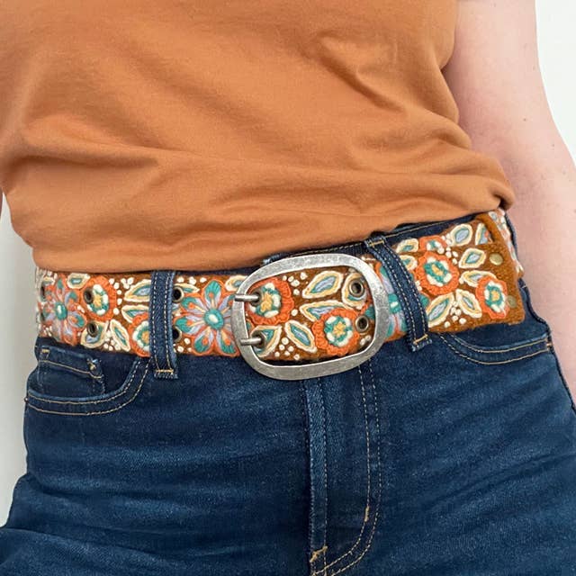 Ground Cover Floral Embroidered Wool Belt