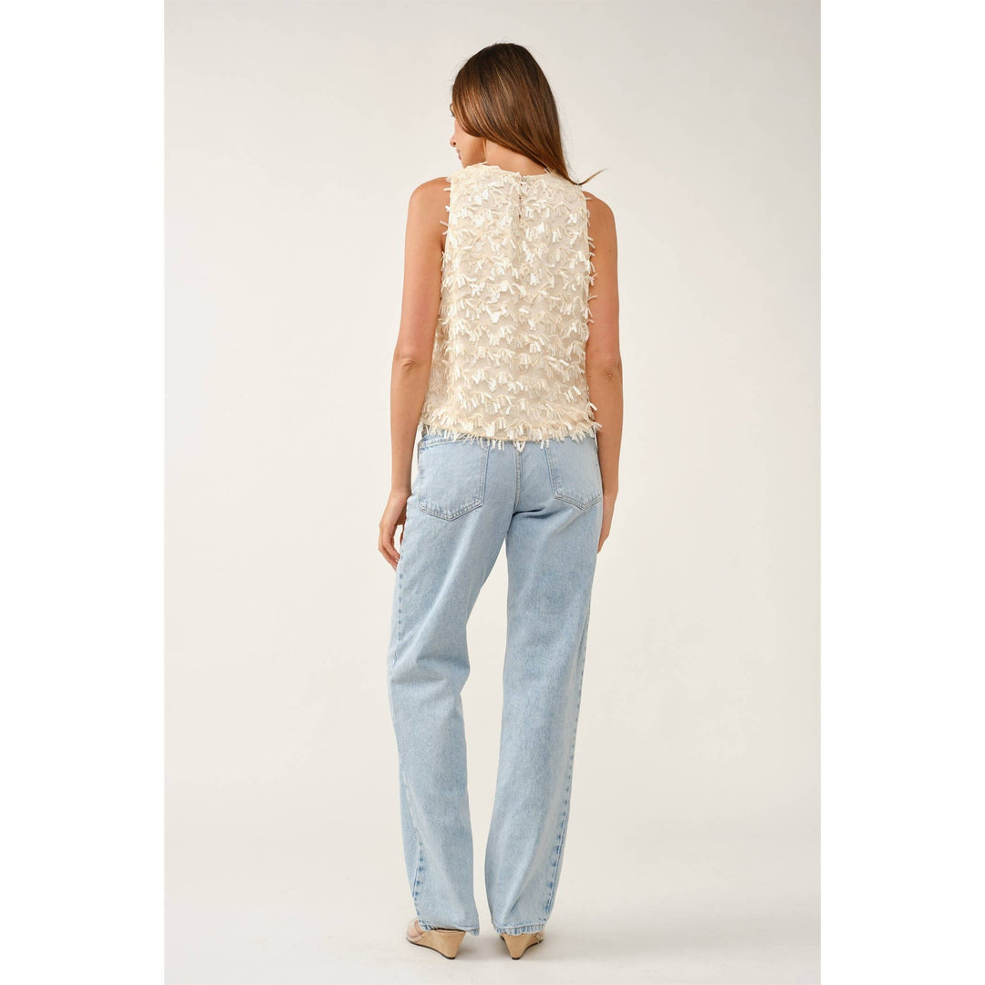 Fringed Sequin Sleeveless Top
