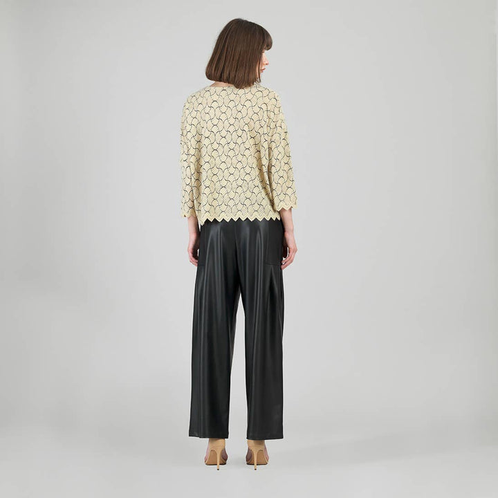 Fan Print Light Sweater Knit Relaxed Scoop Neck Top