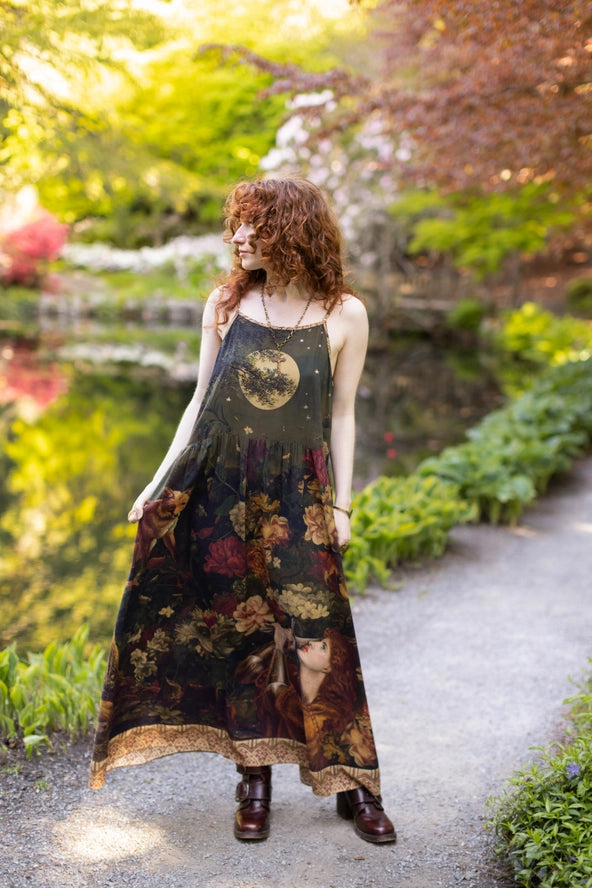 The Messenger Long Maxi Slip Dress w/ Joan of Arc & Florals