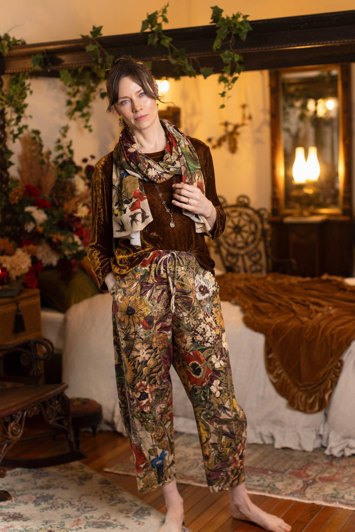 Golden Hour Linen Cropped Artist Pant w/ Floral Print
