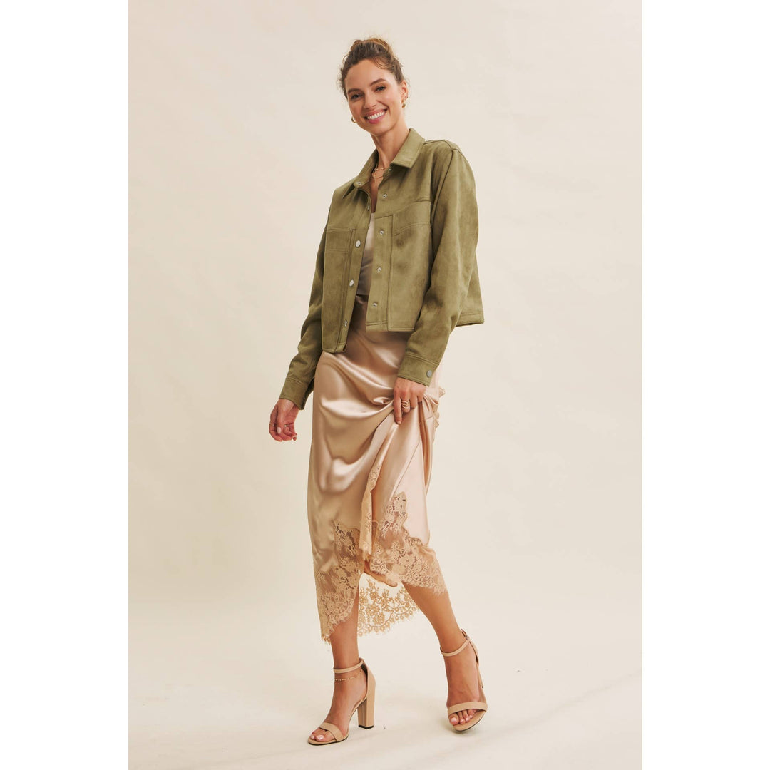 Versatile Luxe Stretchy Suede Jacket with Statement Pockets