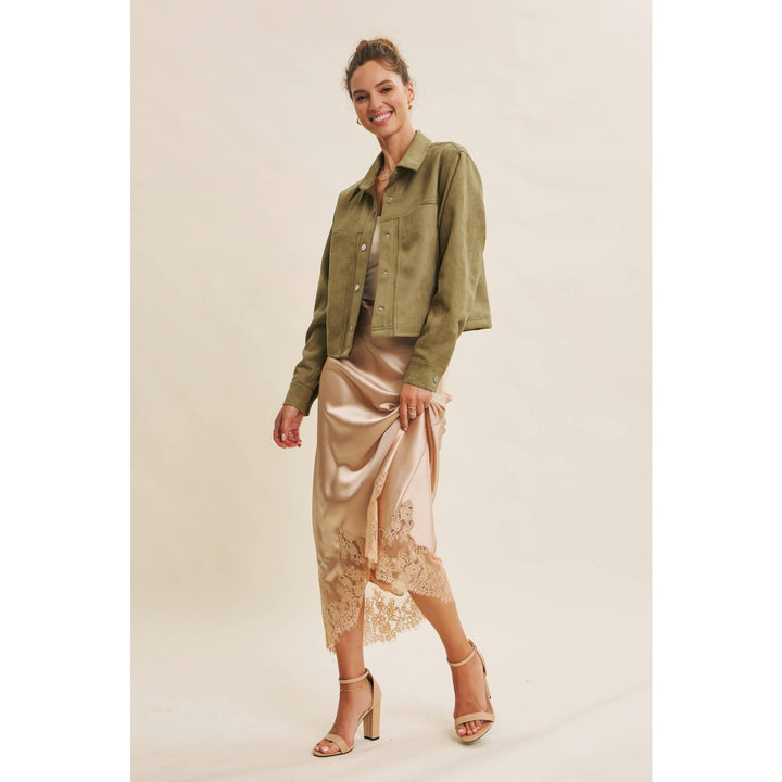 Versatile Luxe Stretchy Suede Jacket with Statement Pockets