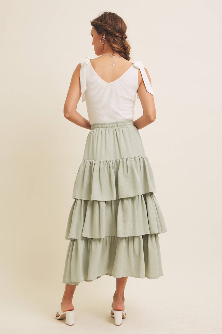 Brings Movement and Comfort Tiered Ruffle Maxi Skirt