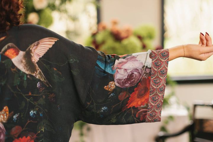 Flight of Fancy Opera Duster Kimono Robe Hummingbird Print