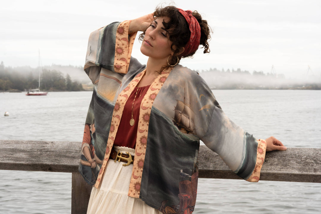 Hold Fast Pixie Duster Cropped Kimono w/ Boat, Rainbow