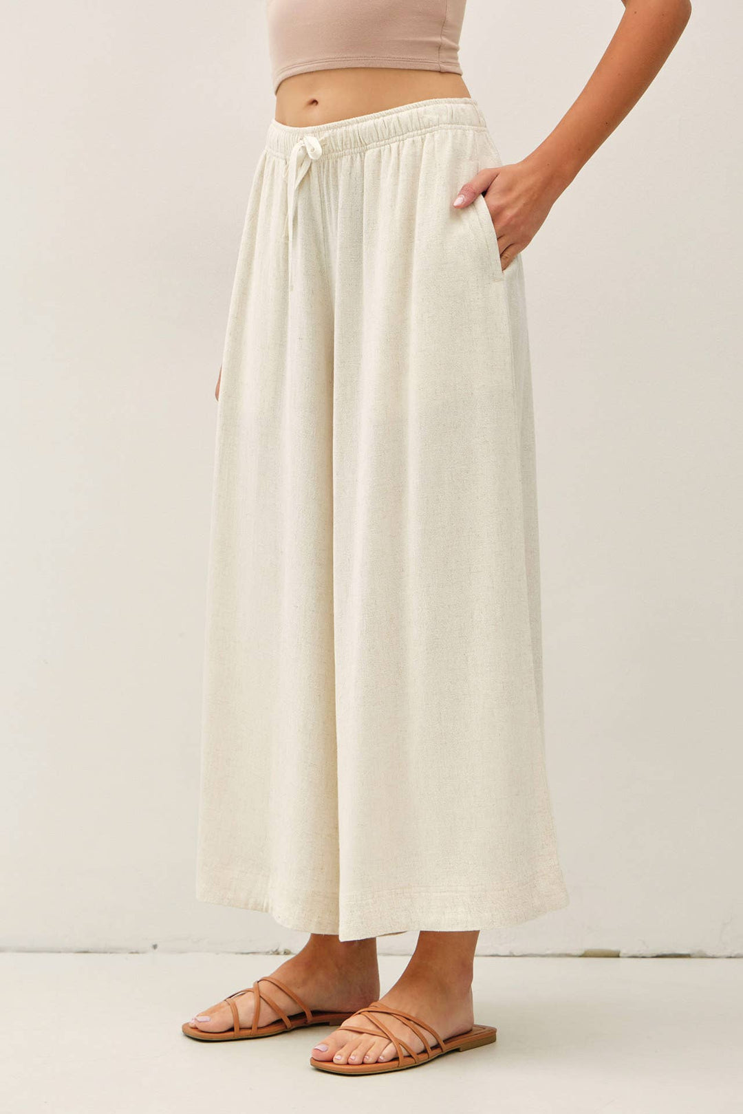 Linen Blend Cropped Palazzo Pants