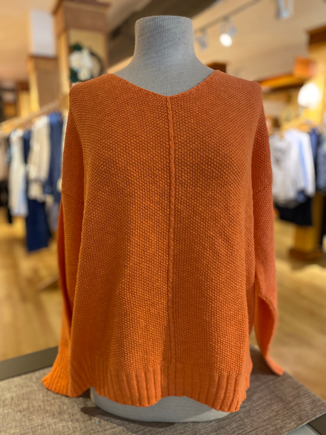 Avalin Ultimate Cotton Sweater – Center Seam Seed Stitch V‑Neck
