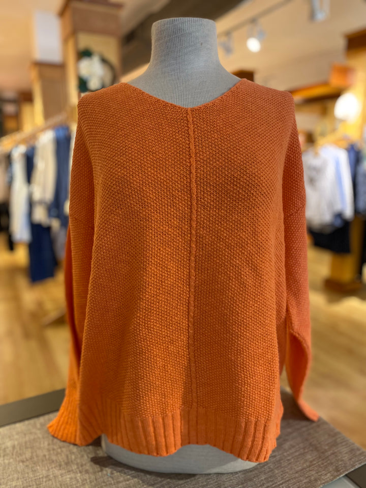 Avalin Ultimate Cotton Sweater – Center Seam Seed Stitch V‑Neck