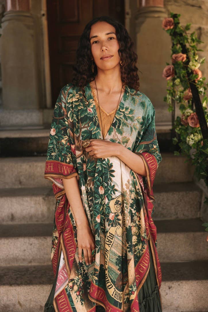 Wildheart Goddess Duster Kimono w/ Florals, Unicorn & Castle